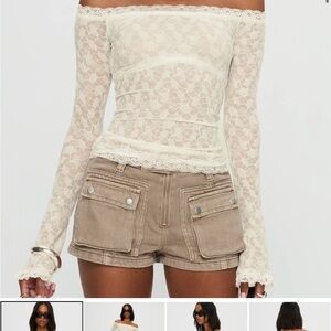 Princess Polly Off-Shoulder Lace Long Sleeve Top in Cream